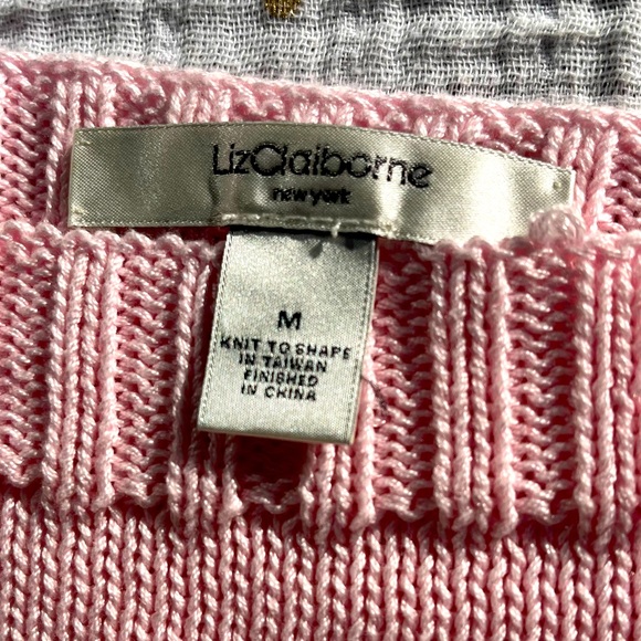SPRING SALE! Liz Claiborne pink and cream color striped cotton crew sweater - Picture 3 of 6